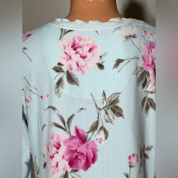 Miss Elaine Printed Brushed Waffle Long Nightgown - Picture 7 of 10